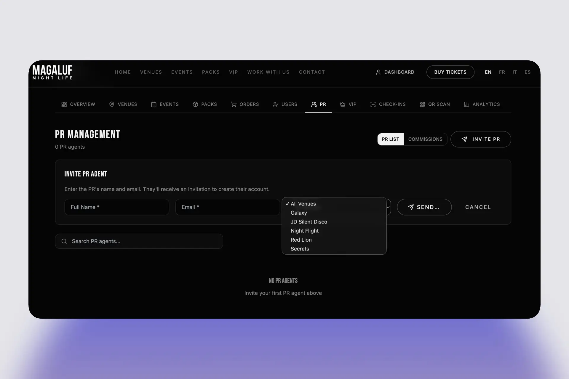 Dashboard de staff en tiempo real